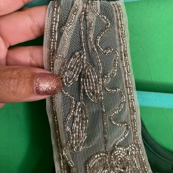 EUC LU LU LAME Vintage Silk & Lace Green Sheer Hand Beaded Sleeveless Blouse Sm - Picture 6 of 12